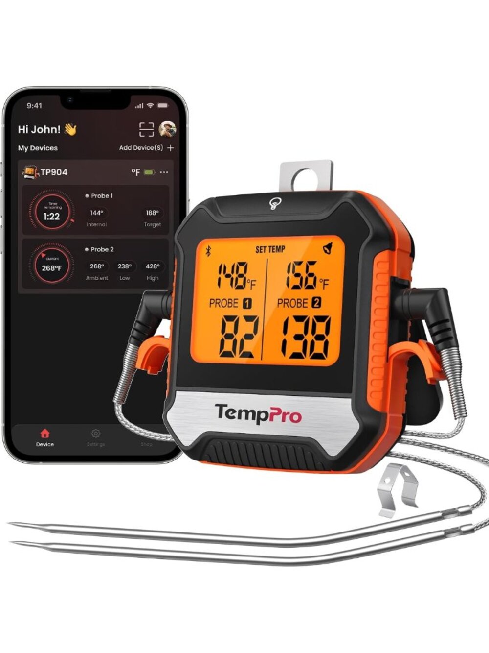 Bluetooth Meat Thermometer with 2 Probes - 450ft Wireless Cooking Tool
